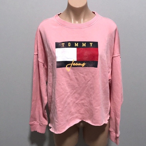 Tommy Jeans Logo Sweatshirt Pink Crew Hilfiger - Picture 1 of 5